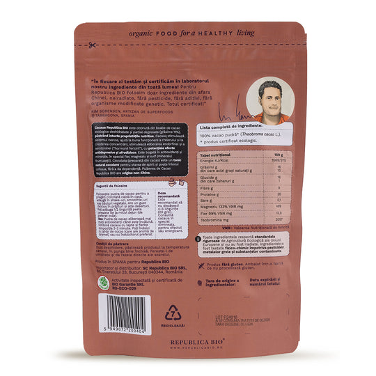Cacao, pulbere ecologica pura Republica BIO, 200 g